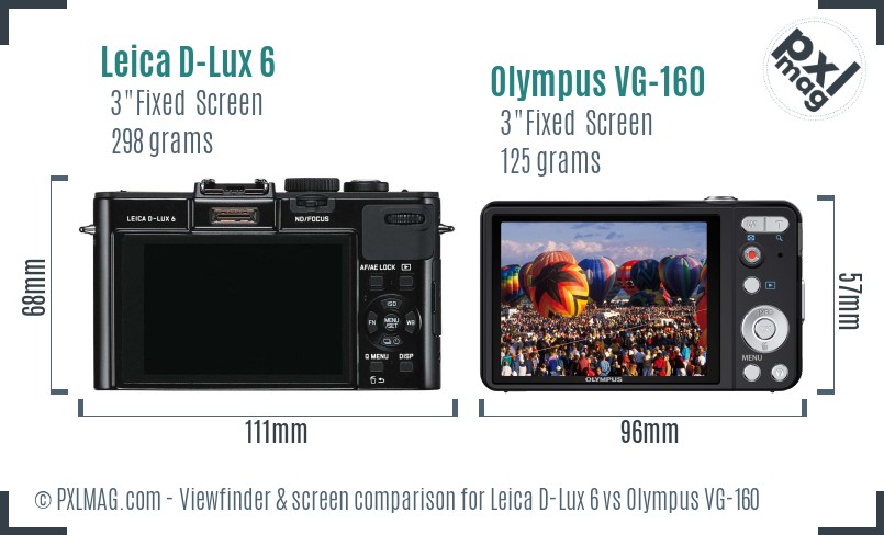 Leica D-Lux 6 vs Olympus VG-160 Screen and Viewfinder comparison
