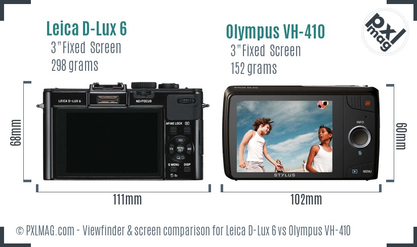 Leica D-Lux 6 vs Olympus VH-410 Screen and Viewfinder comparison
