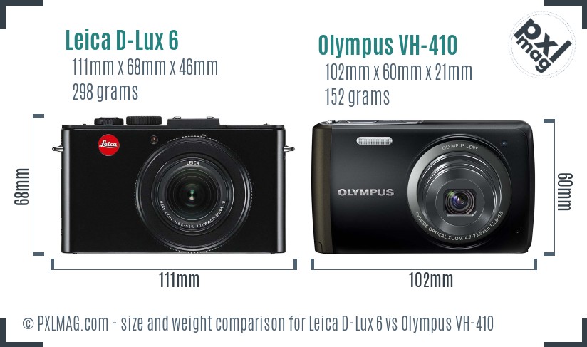 Leica D-Lux 6 vs Olympus VH-410 size comparison Leica D-Lux 6 vs Olympus VH-410 size comparison