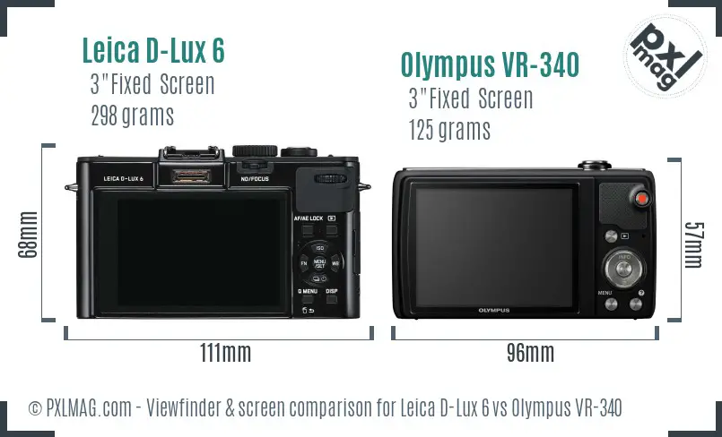 Leica D-Lux 6 vs Olympus VR-340 Screen and Viewfinder comparison