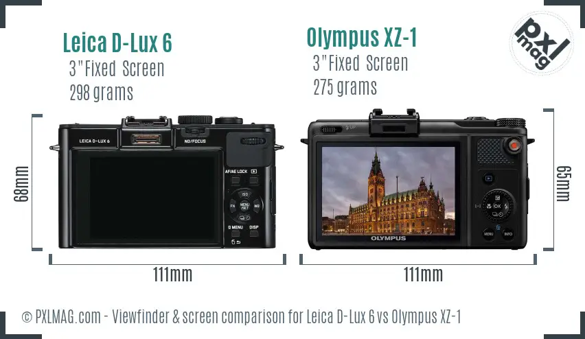 Leica D-Lux 6 vs Olympus XZ-1 Screen and Viewfinder comparison