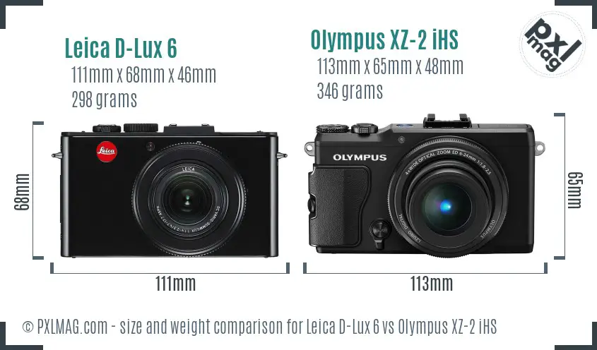 Leica D-Lux 6 vs Olympus XZ-2 iHS size comparison
