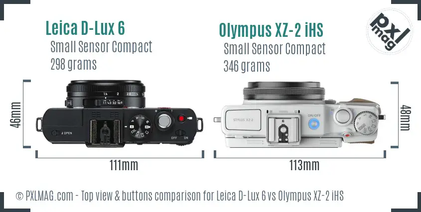 Leica D-Lux 6 vs Olympus XZ-2 iHS top view buttons comparison