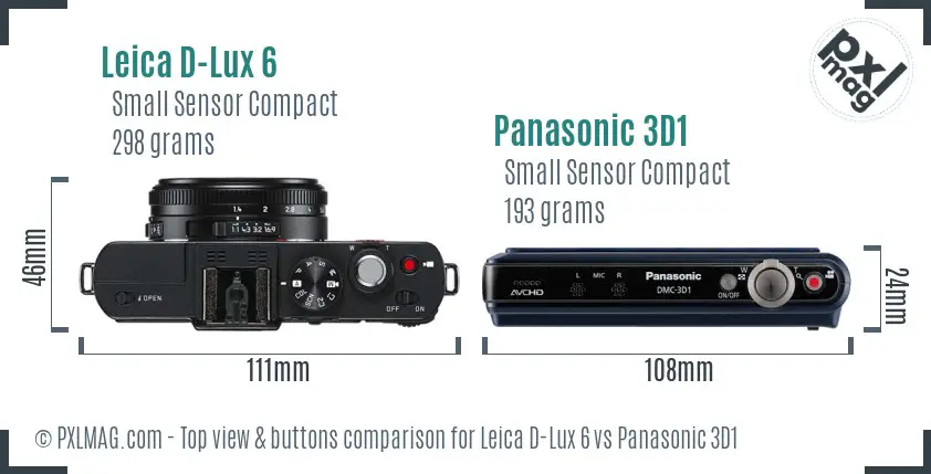 Leica D-Lux 6 vs Panasonic 3D1 top view buttons comparison Leica D-Lux 6 vs Panasonic 3D1 top view buttons comparison