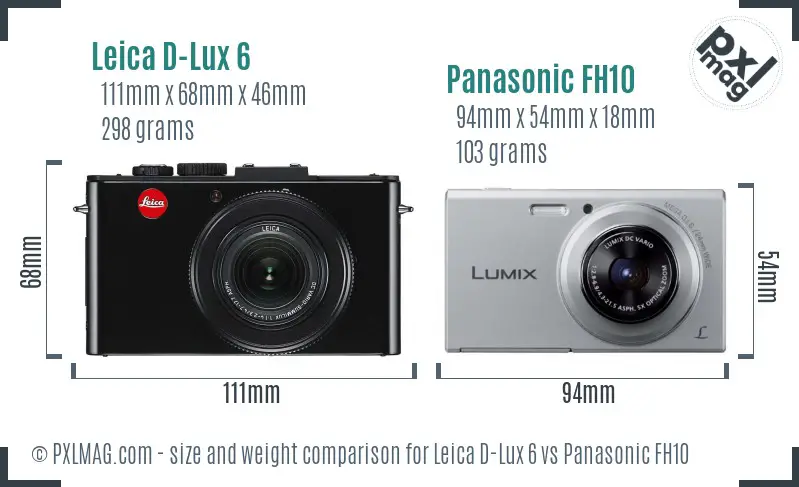 Leica D-Lux 6 vs Panasonic FH10 size comparison