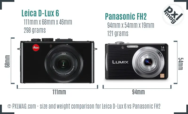 Leica D-Lux 6 vs Panasonic FH2 size comparison