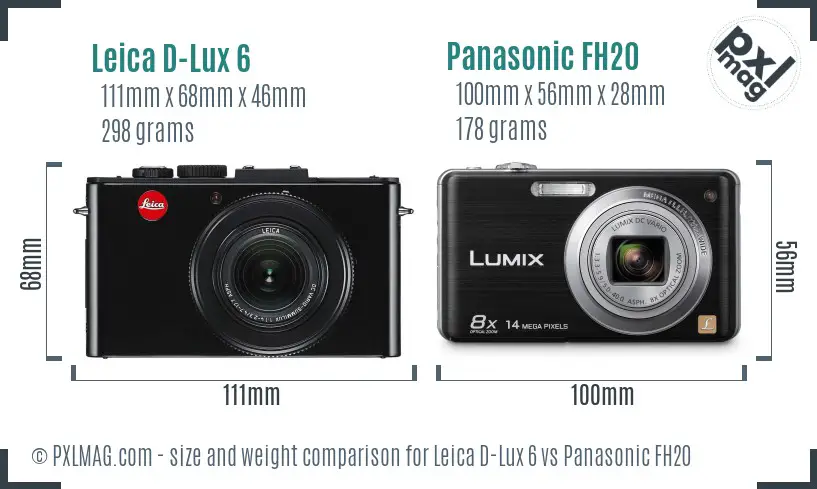 Leica D-Lux 6 vs Panasonic FH20 size comparison Leica D-Lux 6 vs Panasonic FH20 size comparison