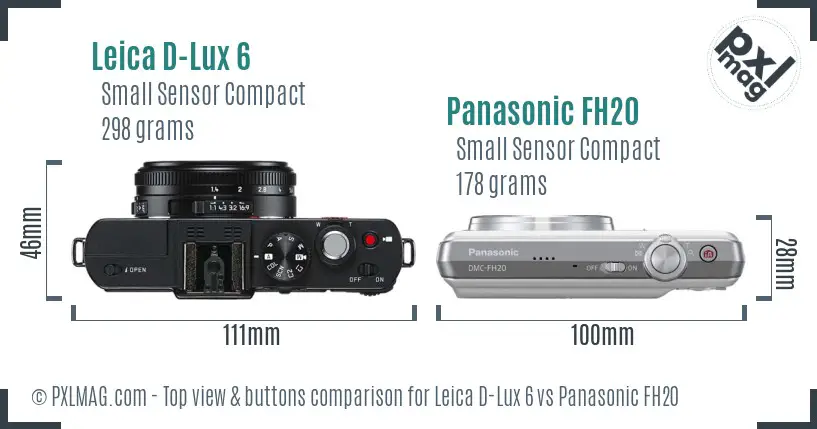Leica D-Lux 6 vs Panasonic FH20 top view buttons comparison Leica D-Lux 6 vs Panasonic FH20 top view buttons comparison