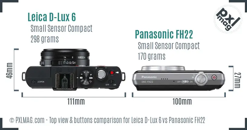 Leica D-Lux 6 vs Panasonic FH22 top view buttons comparison Leica D-Lux 6 vs Panasonic FH22 top view buttons comparison