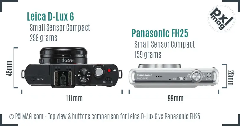 Leica D-Lux 6 vs Panasonic FH25 top view buttons comparison