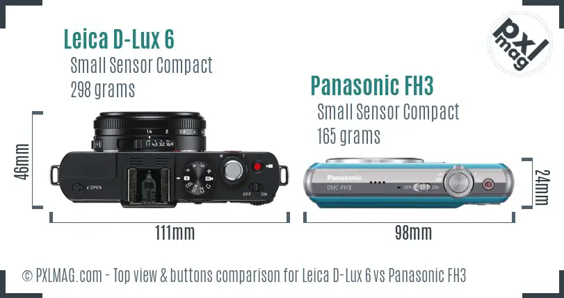 Leica D-Lux 6 vs Panasonic FH3 top view buttons comparison Leica D-Lux 6 vs Panasonic FH3 top view buttons comparison
