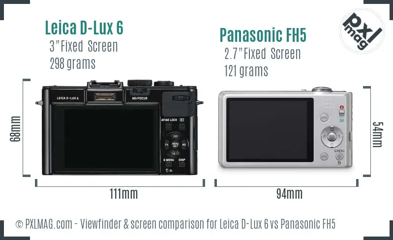 Leica D-Lux 6 vs Panasonic FH5 Screen and Viewfinder comparison
