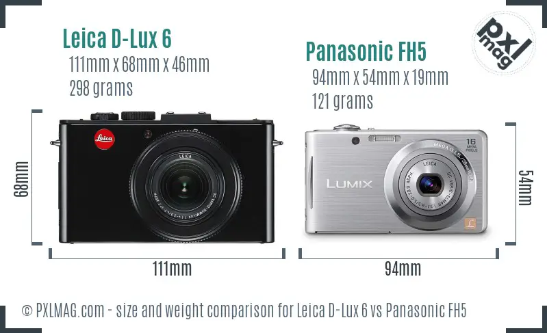 Leica D-Lux 6 vs Panasonic FH5 size comparison