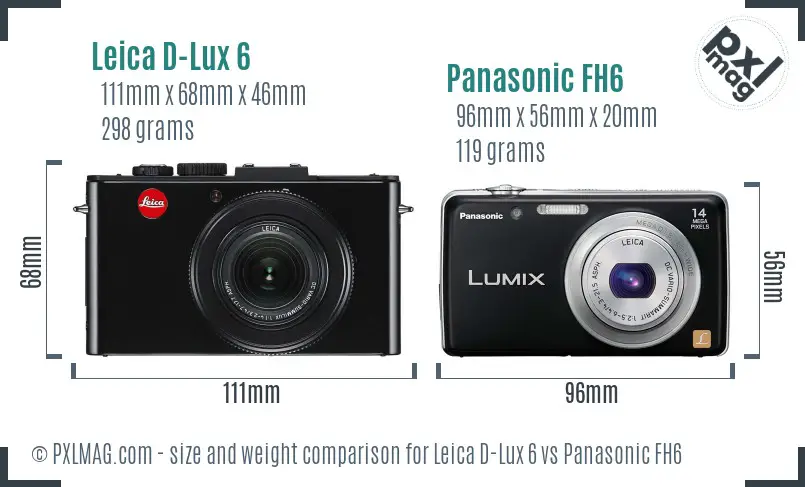 Leica D-Lux 6 vs Panasonic FH6 size comparison