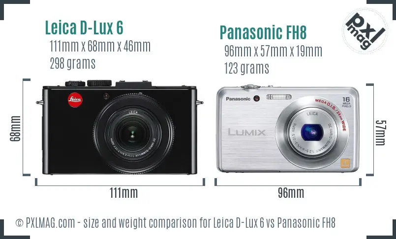 Leica D-Lux 6 vs Panasonic FH8 size comparison