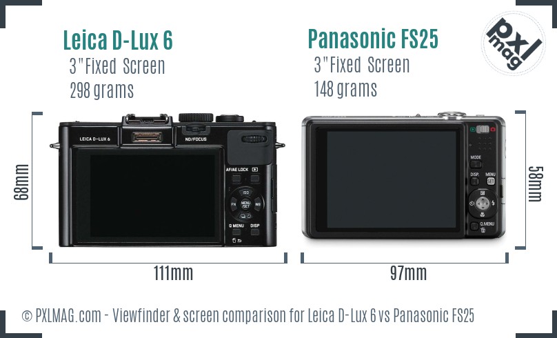 Leica D-Lux 6 vs Panasonic FS25 Screen and Viewfinder comparison