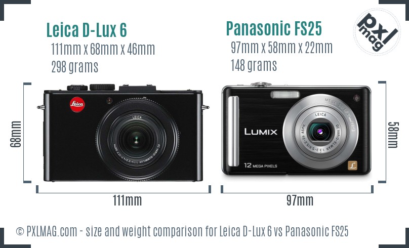 Leica D-Lux 6 vs Panasonic FS25 size comparison