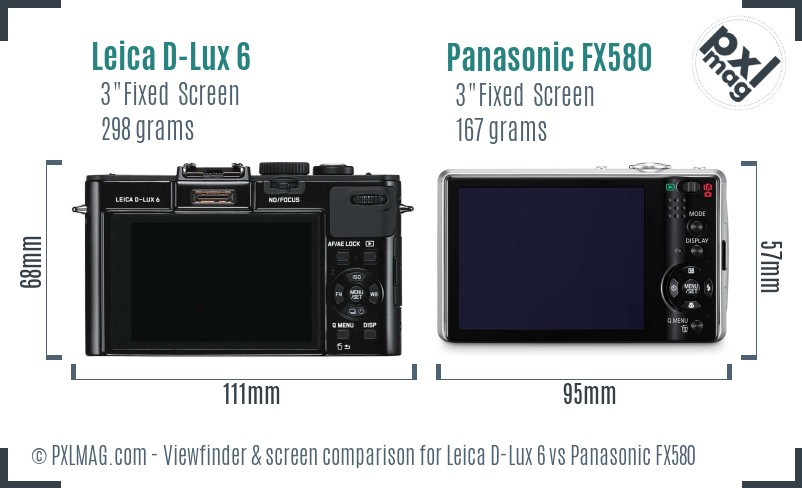 Leica D-Lux 6 vs Panasonic FX580 Screen and Viewfinder comparison