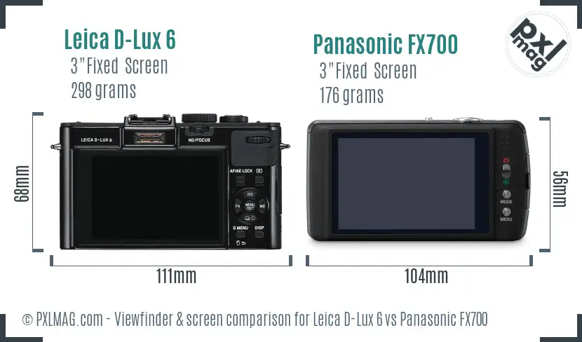 Leica D-Lux 6 vs Panasonic FX700 Screen and Viewfinder comparison