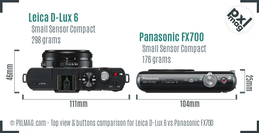 Leica D-Lux 6 vs Panasonic FX700 top view buttons comparison