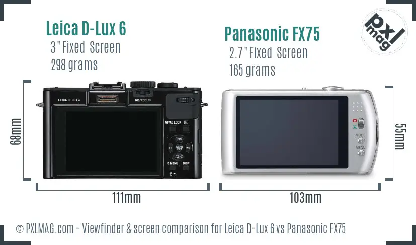 Leica D-Lux 6 vs Panasonic FX75 Screen and Viewfinder comparison Leica D-Lux 6 vs Panasonic FX75 Screen and Viewfinder comparison