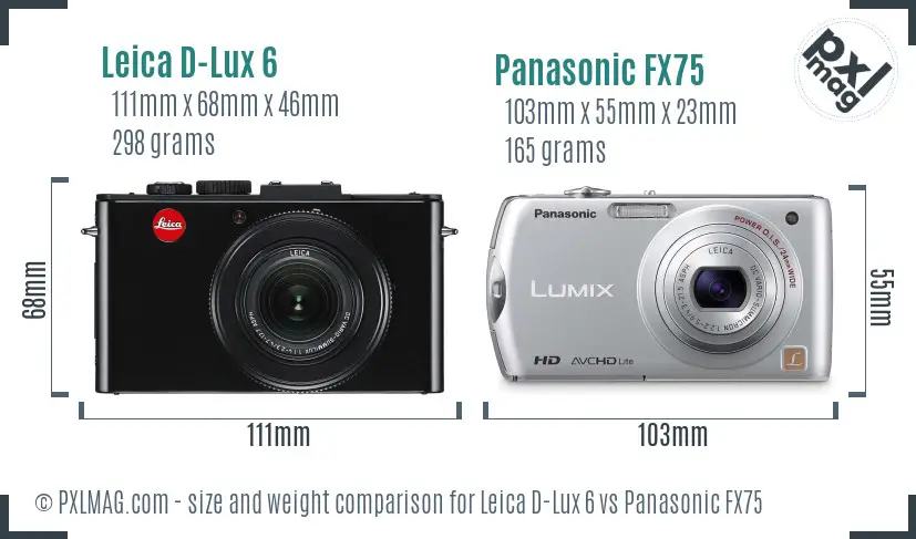 Leica D-Lux 6 vs Panasonic FX75 size comparison Leica D-Lux 6 vs Panasonic FX75 size comparison
