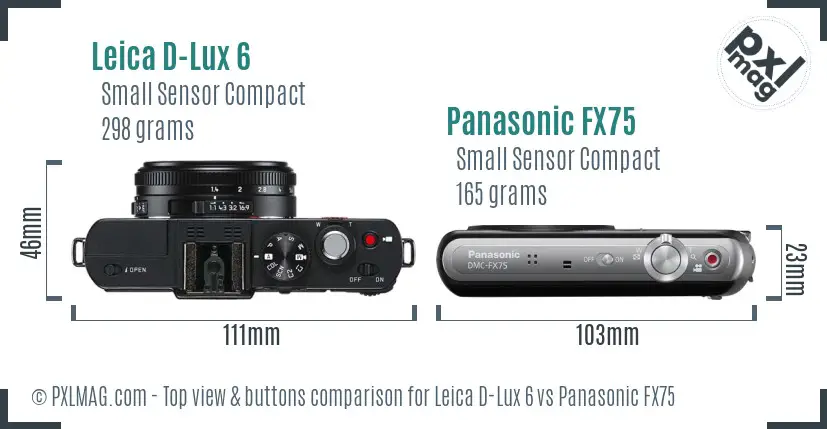 Leica D-Lux 6 vs Panasonic FX75 top view buttons comparison Leica D-Lux 6 vs Panasonic FX75 top view buttons comparison