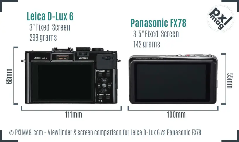 Leica D-Lux 6 vs Panasonic FX78 Screen and Viewfinder comparison