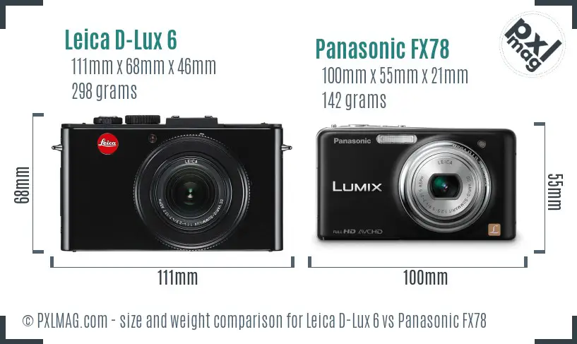 Leica D-Lux 6 vs Panasonic FX78 size comparison