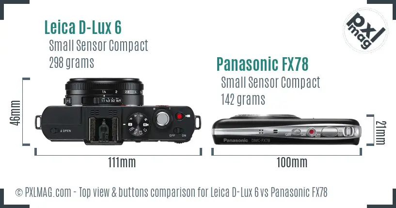 Leica D-Lux 6 vs Panasonic FX78 top view buttons comparison