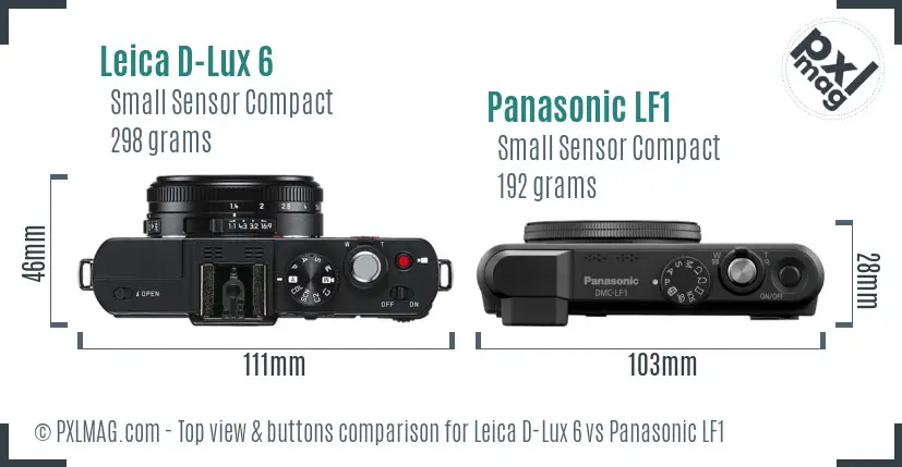 Leica D-Lux 6 vs Panasonic LF1 top view buttons comparison Leica D-Lux 6 vs Panasonic LF1 top view buttons comparison