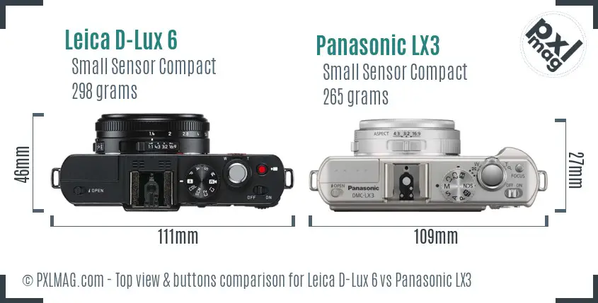 Leica D-Lux 6 vs Panasonic LX3 top view buttons comparison Leica D-Lux 6 vs Panasonic LX3 top view buttons comparison