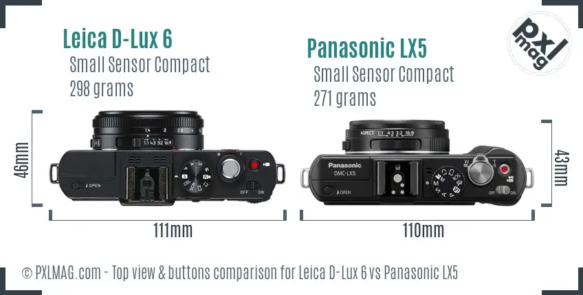 Leica D-Lux 6 vs Panasonic LX5 top view buttons comparison Leica D-Lux 6 vs Panasonic LX5 top view buttons comparison
