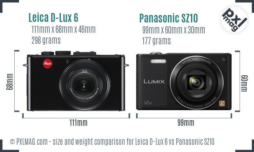 Leica D-Lux 6 vs Panasonic SZ10 size comparison Leica D-Lux 6 vs Panasonic SZ10 size comparison
