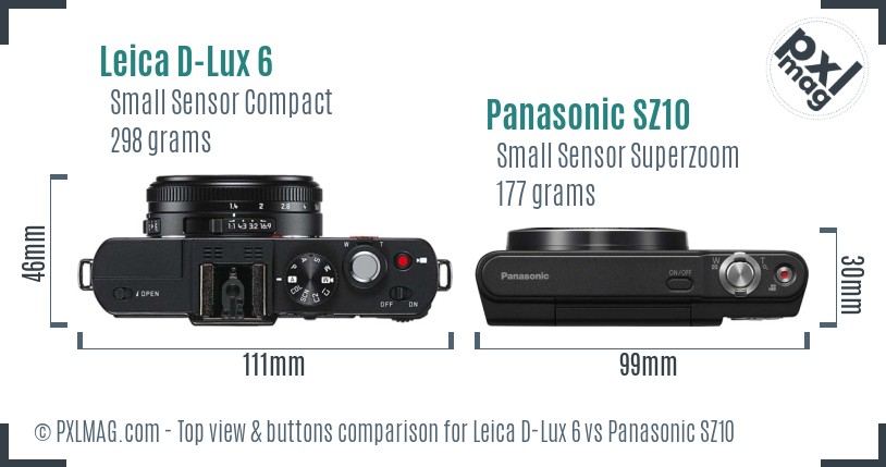 Leica D-Lux 6 vs Panasonic SZ10 top view buttons comparison