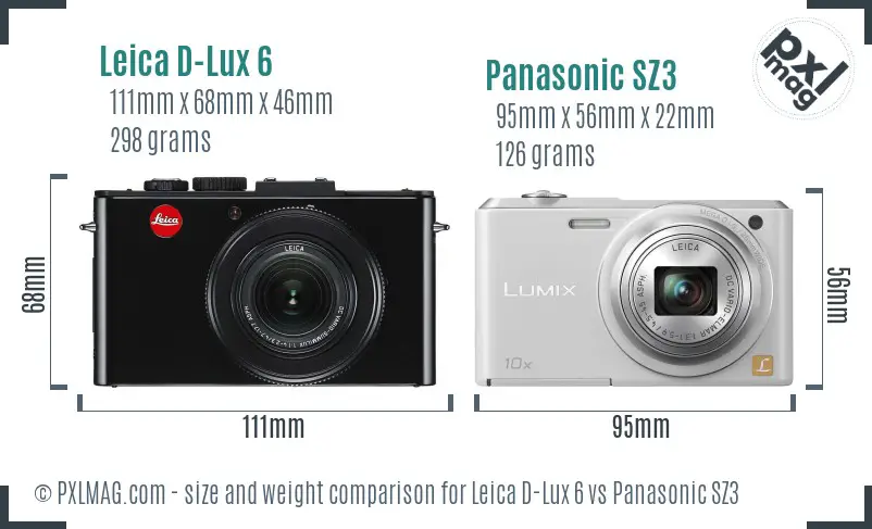 Leica D-Lux 6 vs Panasonic SZ3 size comparison