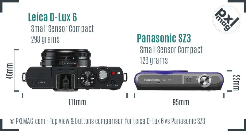 Leica D-Lux 6 vs Panasonic SZ3 top view buttons comparison