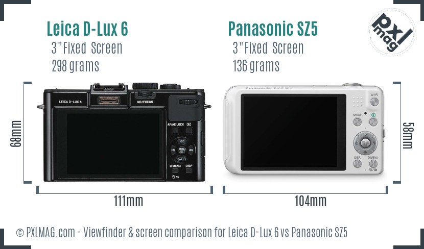 Leica D-Lux 6 vs Panasonic SZ5 Screen and Viewfinder comparison