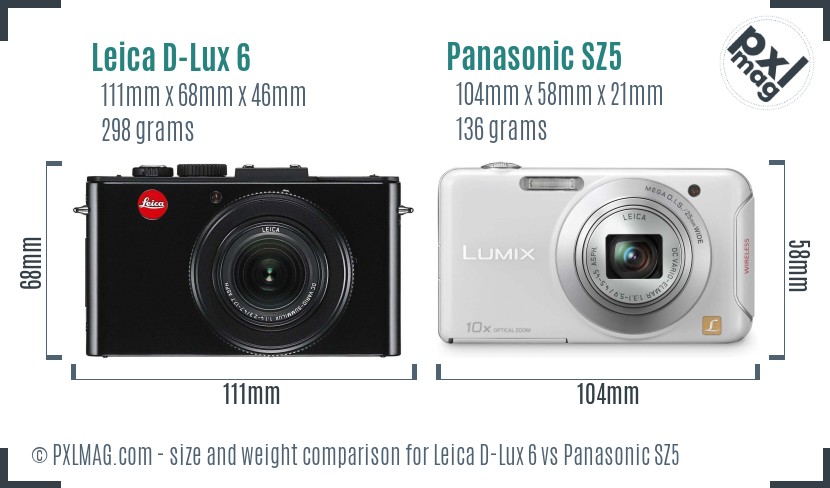 Leica D-Lux 6 vs Panasonic SZ5 size comparison Leica D-Lux 6 vs Panasonic SZ5 size comparison