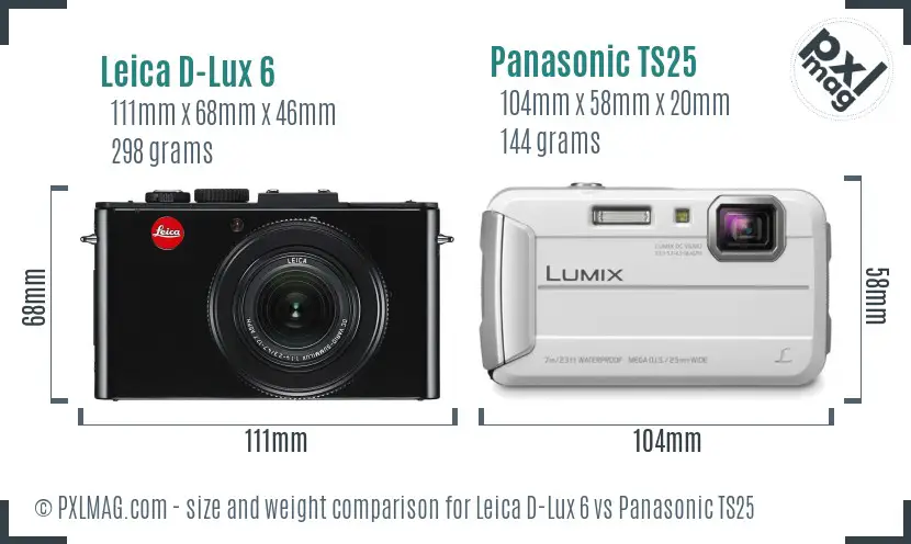 Leica D-Lux 6 vs Panasonic TS25 size comparison