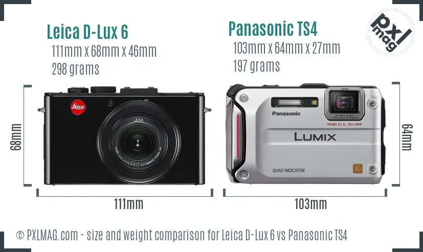 Leica D-Lux 6 vs Panasonic TS4 size comparison