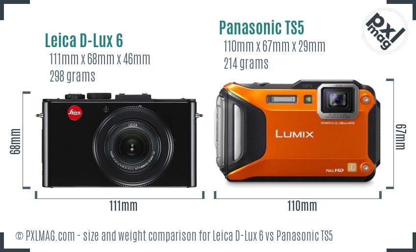 Leica D-Lux 6 vs Panasonic TS5 size comparison Leica D-Lux 6 vs Panasonic TS5 size comparison