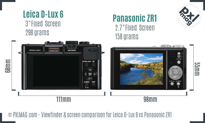 Leica D-Lux 6 vs Panasonic ZR1 Screen and Viewfinder comparison