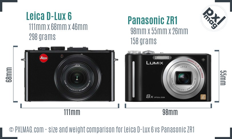 Leica D-Lux 6 vs Panasonic ZR1 size comparison
