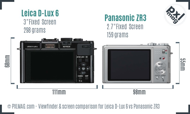 Leica D-Lux 6 vs Panasonic ZR3 Screen and Viewfinder comparison
