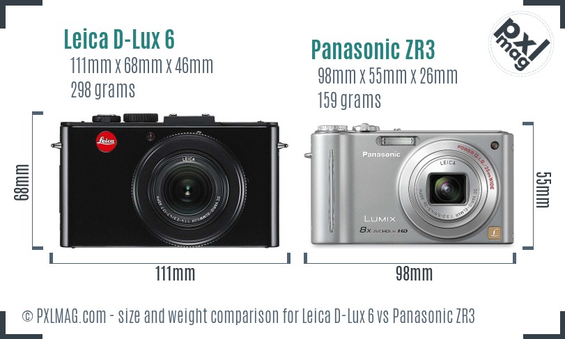 Leica D-Lux 6 vs Panasonic ZR3 size comparison Leica D-Lux 6 vs Panasonic ZR3 size comparison