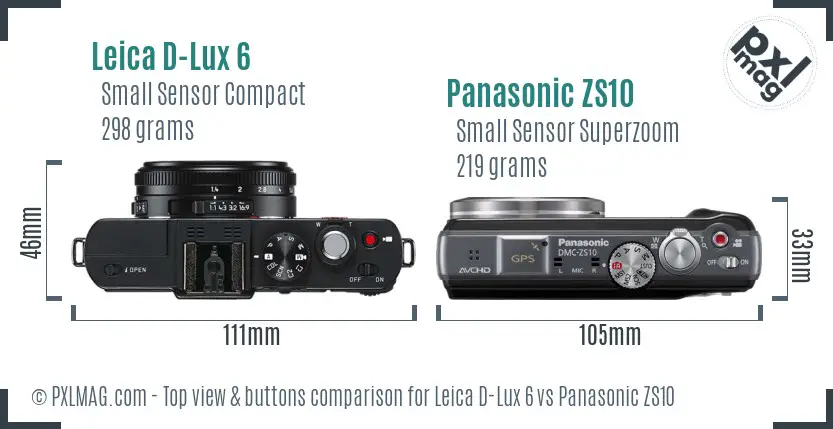 Leica D-Lux 6 vs Panasonic ZS10 top view buttons comparison Leica D-Lux 6 vs Panasonic ZS10 top view buttons comparison