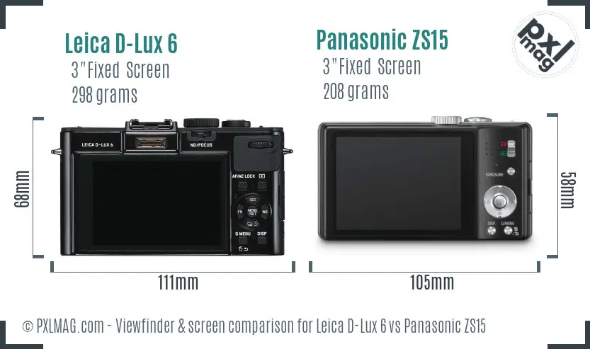Leica D-Lux 6 vs Panasonic ZS15 Screen and Viewfinder comparison