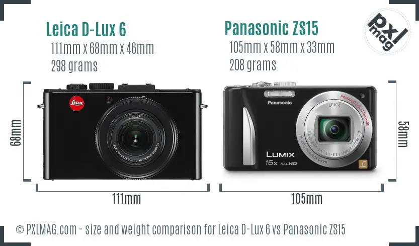 Leica D-Lux 6 vs Panasonic ZS15 size comparison