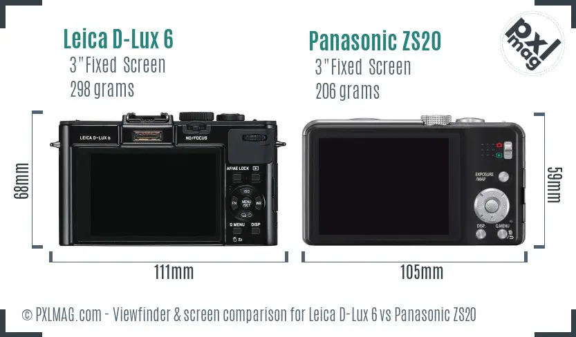 Leica D-Lux 6 vs Panasonic ZS20 Screen and Viewfinder comparison